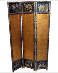 3-Panel Black Lacquered Screen with Gilt Painted Bamboo and Chinese Calligraphic Inscriptions-1. Asian & Chinese Furniture, Art, Antiques, Vintage Home Décor for sale at FEA Home