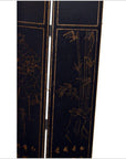 3-Panel Black Lacquered Screen with Gilt Painted Bamboo and Chinese Calligraphic Inscriptions-9. Asian & Chinese Furniture, Art, Antiques, Vintage Home Décor for sale at FEA Home
