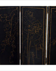 3-Panel Black Lacquered Screen with Gilt Painted Bamboo and Chinese Calligraphic Inscriptions-10. Asian & Chinese Furniture, Art, Antiques, Vintage Home Décor for sale at FEA Home