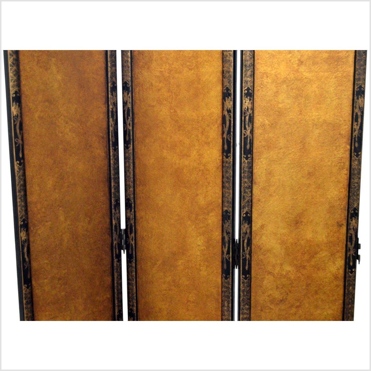 3-Panel Black Lacquered Screen with Gilt Painted Bamboo and Chinese Calligraphic Inscriptions-5. Asian & Chinese Furniture, Art, Antiques, Vintage Home Décor for sale at FEA Home