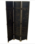 3-Panel Black Lacquered Screen with Gilt Painted Bamboo and Chinese Calligraphic Inscriptions-7. Asian & Chinese Furniture, Art, Antiques, Vintage Home Décor for sale at FEA Home