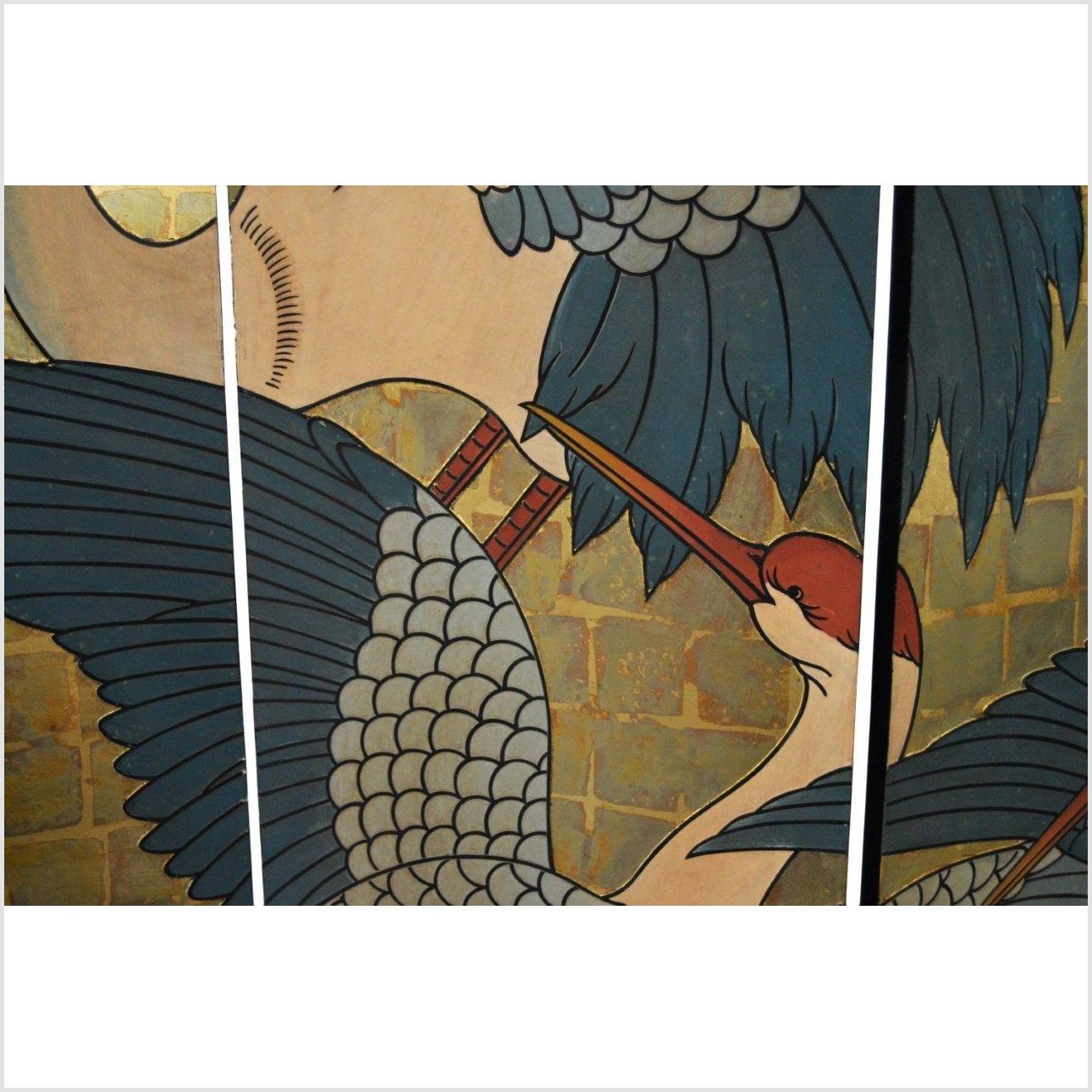 4-Panel Screen with Gilt and Colorful Cranes-YN2849-3. Asian & Chinese Furniture, Art, Antiques, Vintage Home Décor for sale at FEA Home