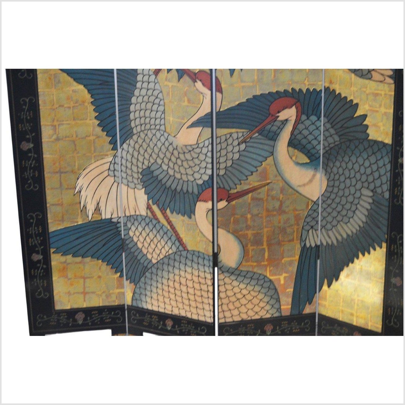 4-Panel Screen with Gilt and Colorful Cranes-YN2849-7. Asian & Chinese Furniture, Art, Antiques, Vintage Home Décor for sale at FEA Home