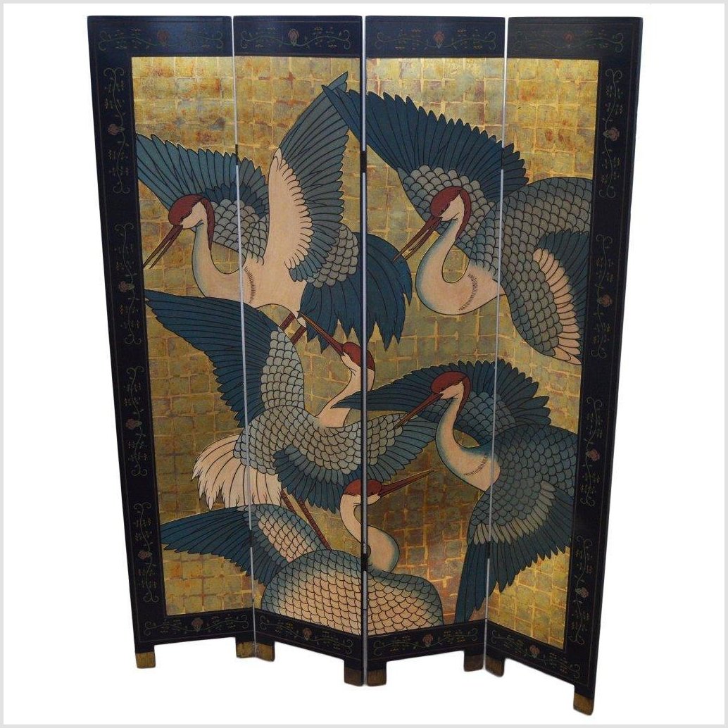 4-Panel Screen with Gilt and Colorful Cranes-YN2849-9. Asian & Chinese Furniture, Art, Antiques, Vintage Home Décor for sale at FEA Home