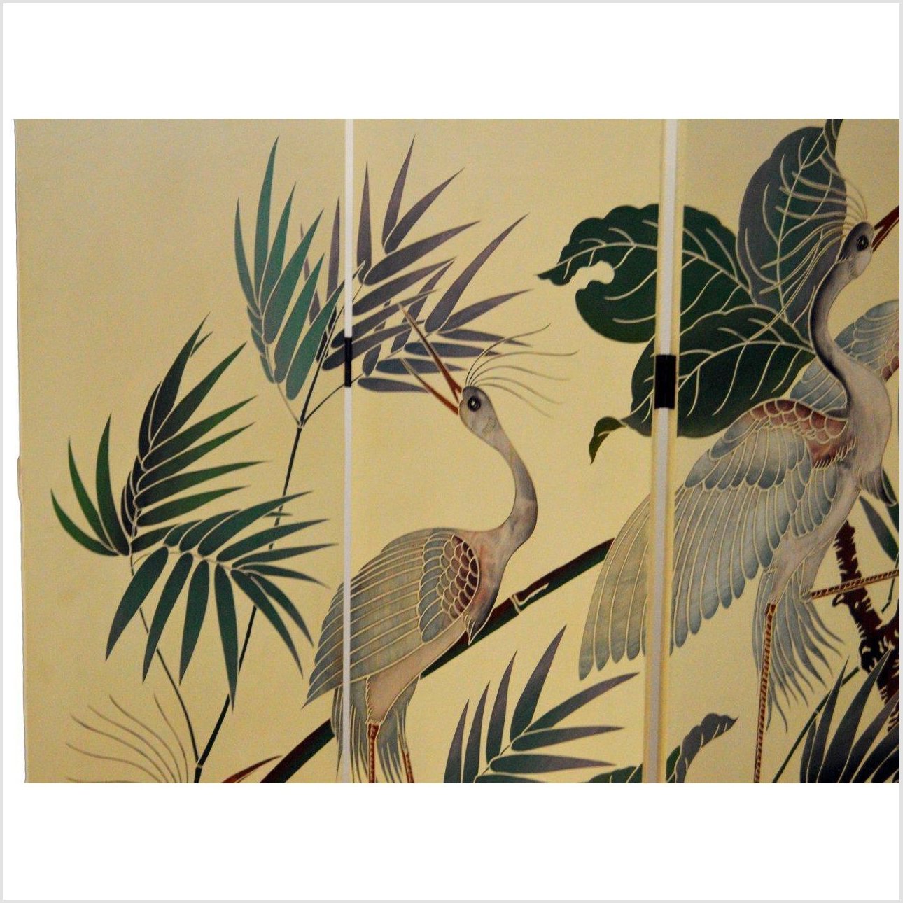 4-Panel Screen Designed with Cranes and Tropical Plants-YN2850-10. Asian & Chinese Furniture, Art, Antiques, Vintage Home Décor for sale at FEA Home