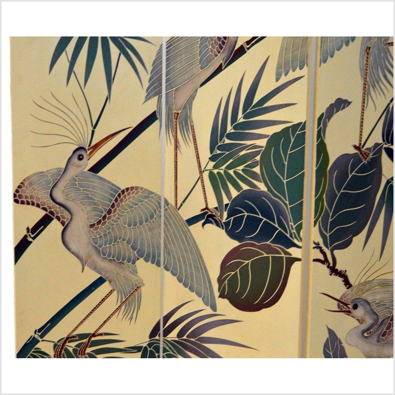 4-Panel Screen Designed with Cranes and Tropical Plants-YN2850-11. Asian & Chinese Furniture, Art, Antiques, Vintage Home Décor for sale at FEA Home