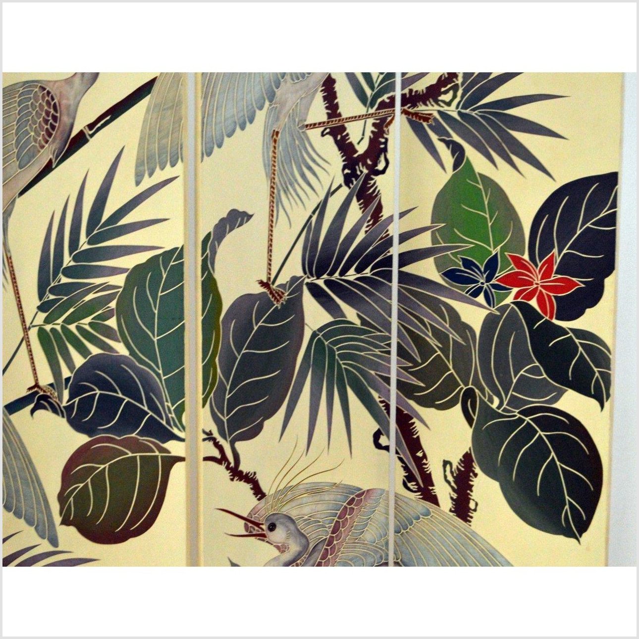 4-Panel Screen Designed with Cranes and Tropical Plants-YN2850-12. Asian & Chinese Furniture, Art, Antiques, Vintage Home Décor for sale at FEA Home