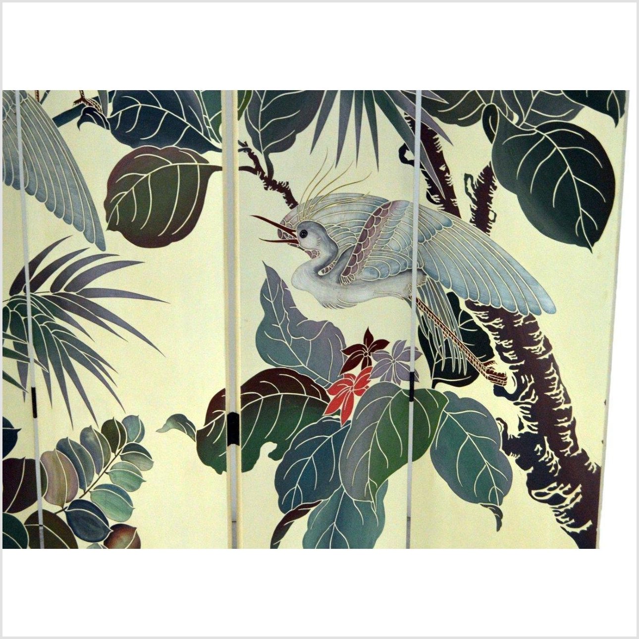 4-Panel Screen Designed with Cranes and Tropical Plants-YN2850-13. Asian & Chinese Furniture, Art, Antiques, Vintage Home Décor for sale at FEA Home