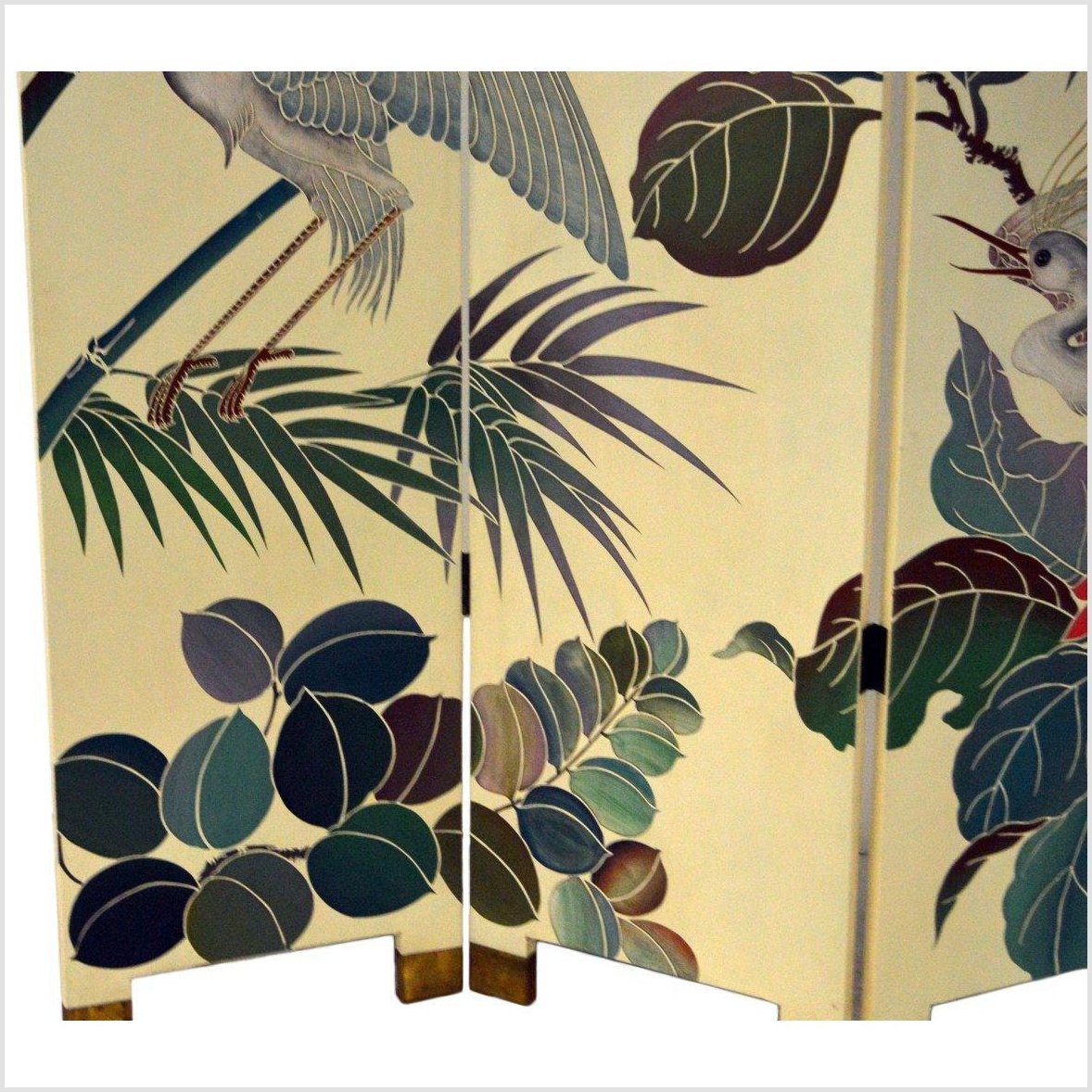 4-Panel Screen Designed with Cranes and Tropical Plants-YN2850-14. Asian & Chinese Furniture, Art, Antiques, Vintage Home Décor for sale at FEA Home