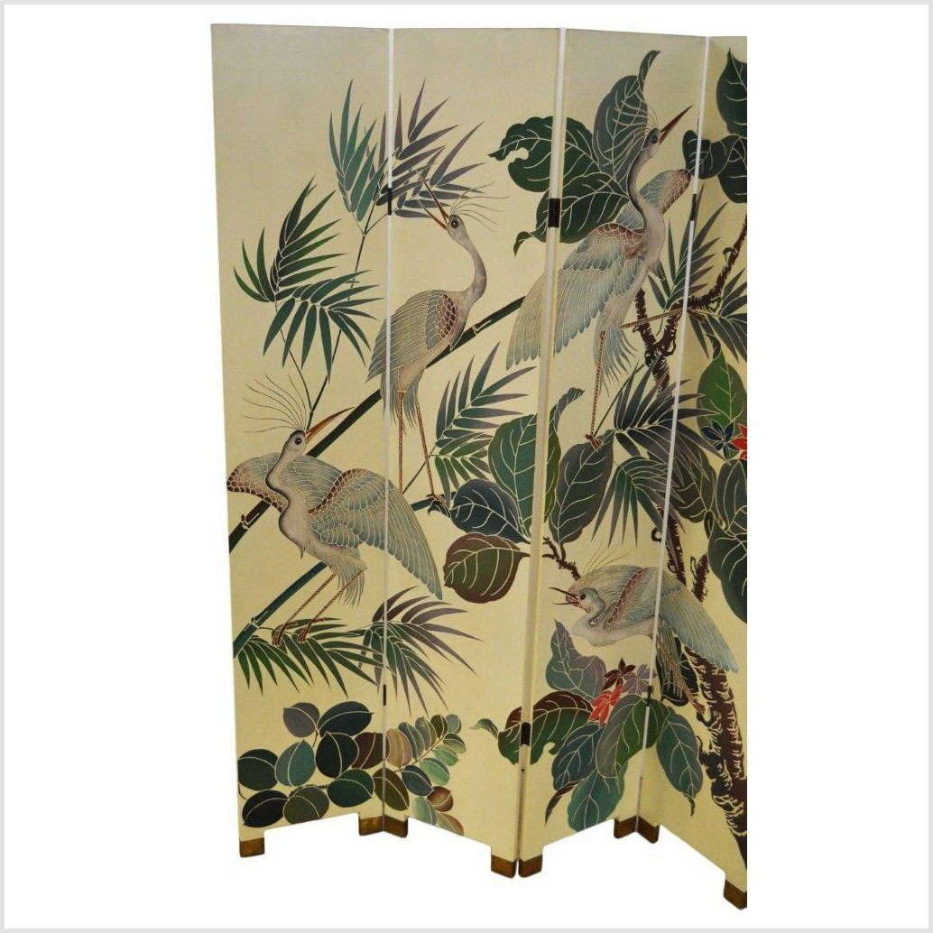 4-Panel Screen Designed with Cranes and Tropical Plants-YN2850-5. Asian & Chinese Furniture, Art, Antiques, Vintage Home Décor for sale at FEA Home