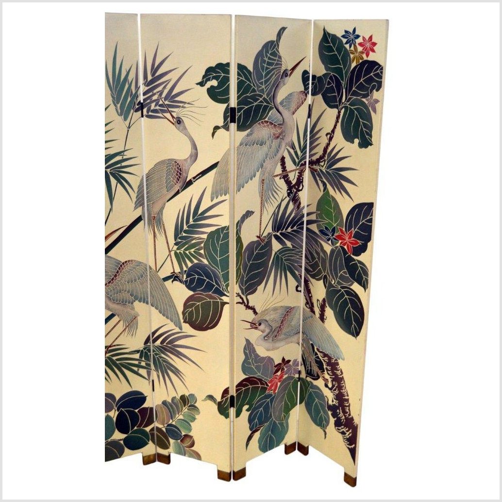 4-Panel Screen Designed with Cranes and Tropical Plants-YN2850-6. Asian & Chinese Furniture, Art, Antiques, Vintage Home Décor for sale at FEA Home