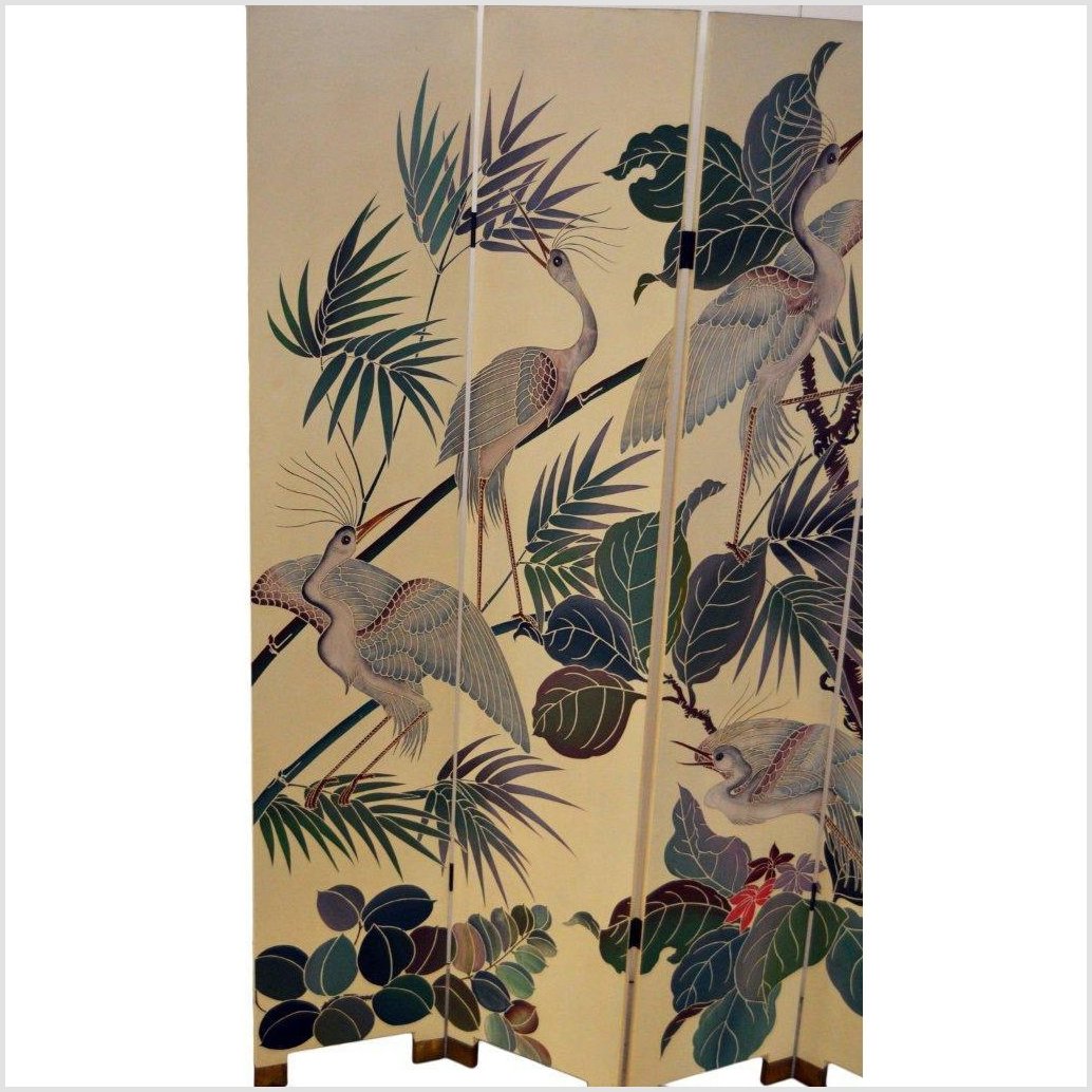 4-Panel Screen Designed with Cranes and Tropical Plants-YN2850-8. Asian & Chinese Furniture, Art, Antiques, Vintage Home Décor for sale at FEA Home