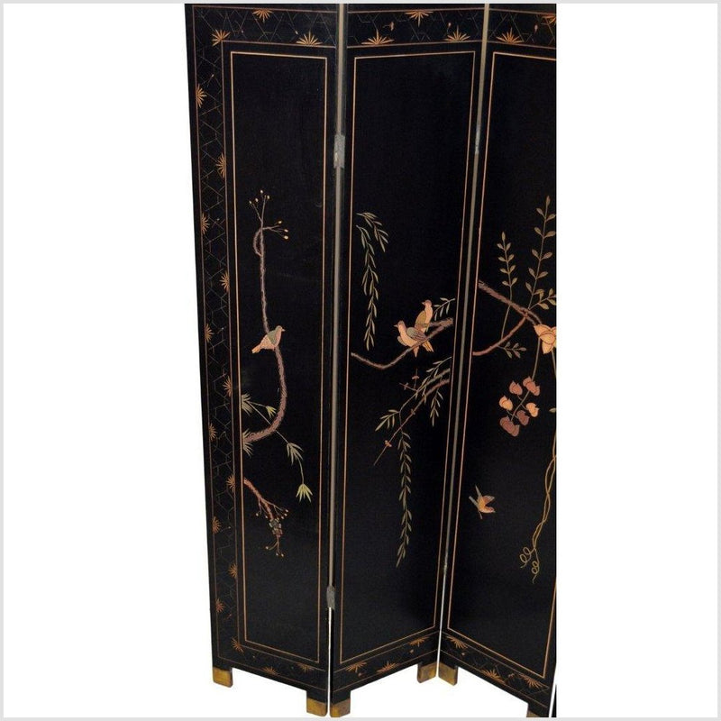 4-Panel Black Lacquered Screen with Chinoiserie-YN2852-11. Asian & Chinese Furniture, Art, Antiques, Vintage Home Décor for sale at FEA Home