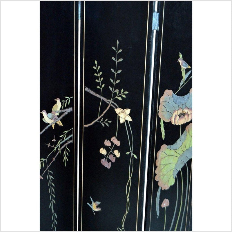 4-Panel Black Lacquered Screen with Chinoiserie-YN2852-12. Asian & Chinese Furniture, Art, Antiques, Vintage Home Décor for sale at FEA Home
