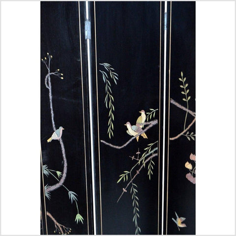 4-Panel Black Lacquered Screen with Chinoiserie-YN2852-13. Asian & Chinese Furniture, Art, Antiques, Vintage Home Décor for sale at FEA Home