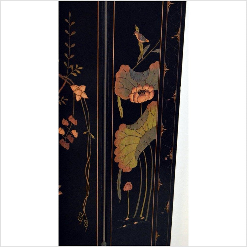 4-Panel Black Lacquered Screen with Chinoiserie-YN2852-14. Asian & Chinese Furniture, Art, Antiques, Vintage Home Décor for sale at FEA Home