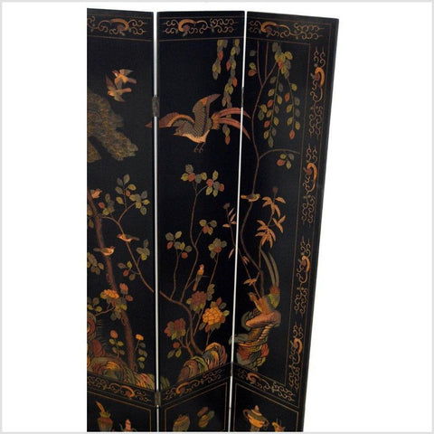 4-Panel Black Lacquered Screen with Chinoiserie-YN2852-2. Asian & Chinese Furniture, Art, Antiques, Vintage Home Décor for sale at FEA Home