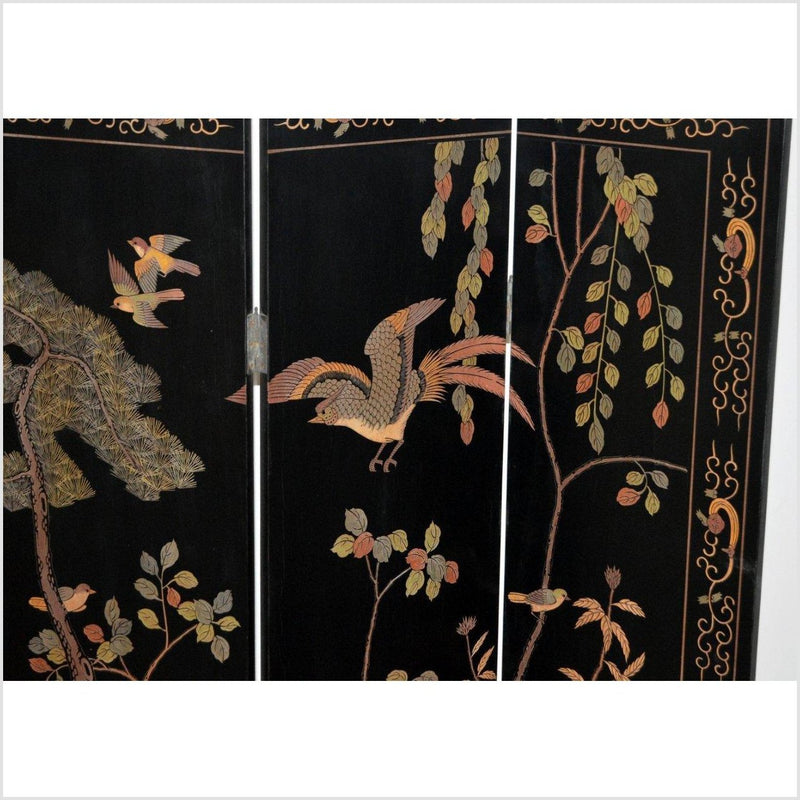 4-Panel Black Lacquered Screen with Chinoiserie-YN2852-3. Asian & Chinese Furniture, Art, Antiques, Vintage Home Décor for sale at FEA Home