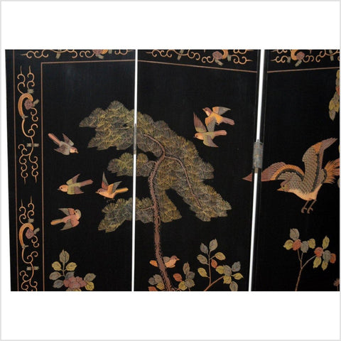 4-Panel Black Lacquered Screen with Chinoiserie-YN2852-4. Asian & Chinese Furniture, Art, Antiques, Vintage Home Décor for sale at FEA Home