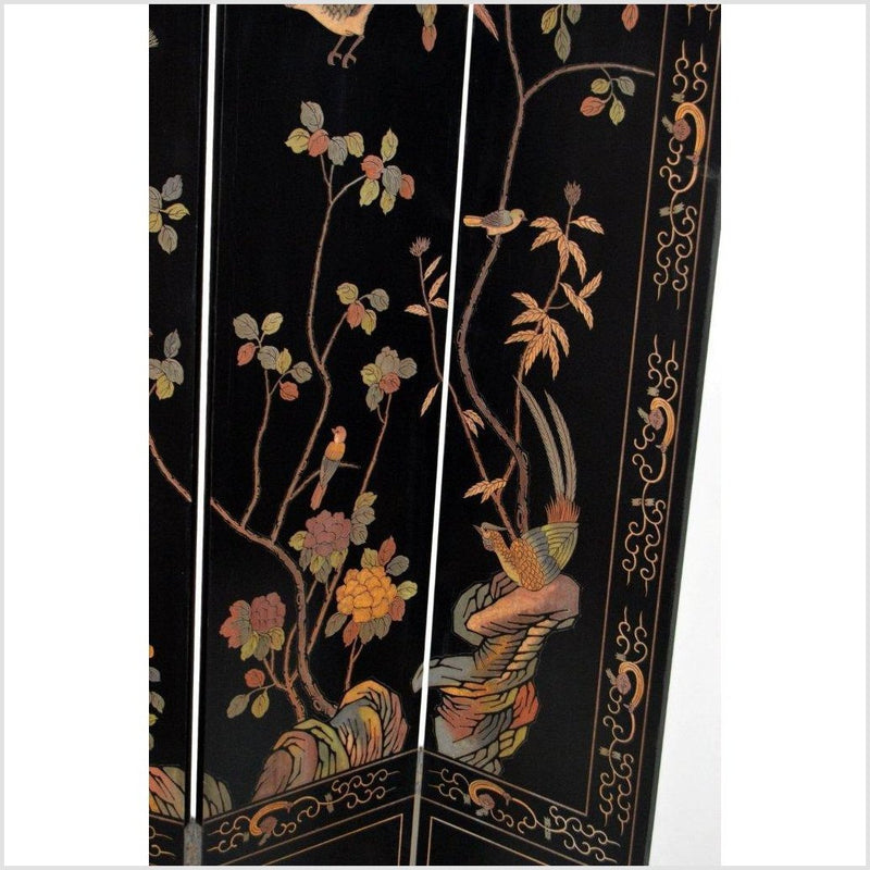 4-Panel Black Lacquered Screen with Chinoiserie-YN2852-5. Asian & Chinese Furniture, Art, Antiques, Vintage Home Décor for sale at FEA Home