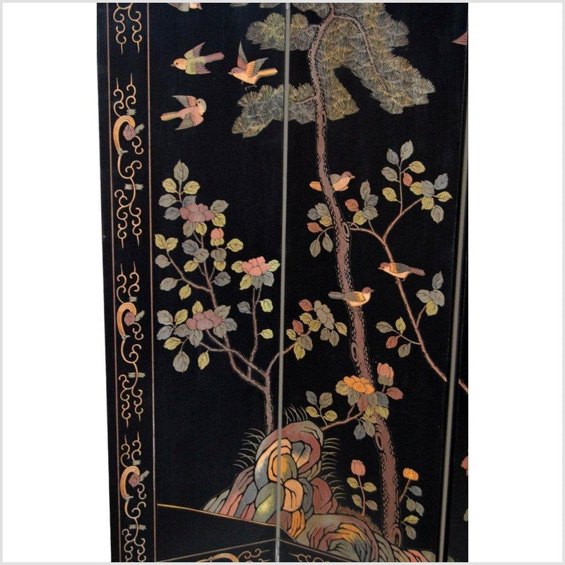 4-Panel Black Lacquered Screen with Chinoiserie-YN2852-6. Asian & Chinese Furniture, Art, Antiques, Vintage Home Décor for sale at FEA Home