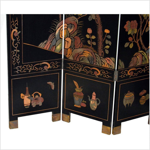 4-Panel Black Lacquered Screen with Chinoiserie-YN2852-7. Asian & Chinese Furniture, Art, Antiques, Vintage Home Décor for sale at FEA Home