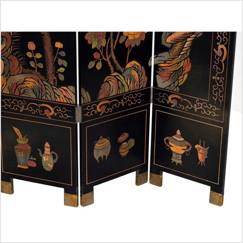 4-Panel Black Lacquered Screen with Chinoiserie-YN2852-8. Asian & Chinese Furniture, Art, Antiques, Vintage Home Décor for sale at FEA Home