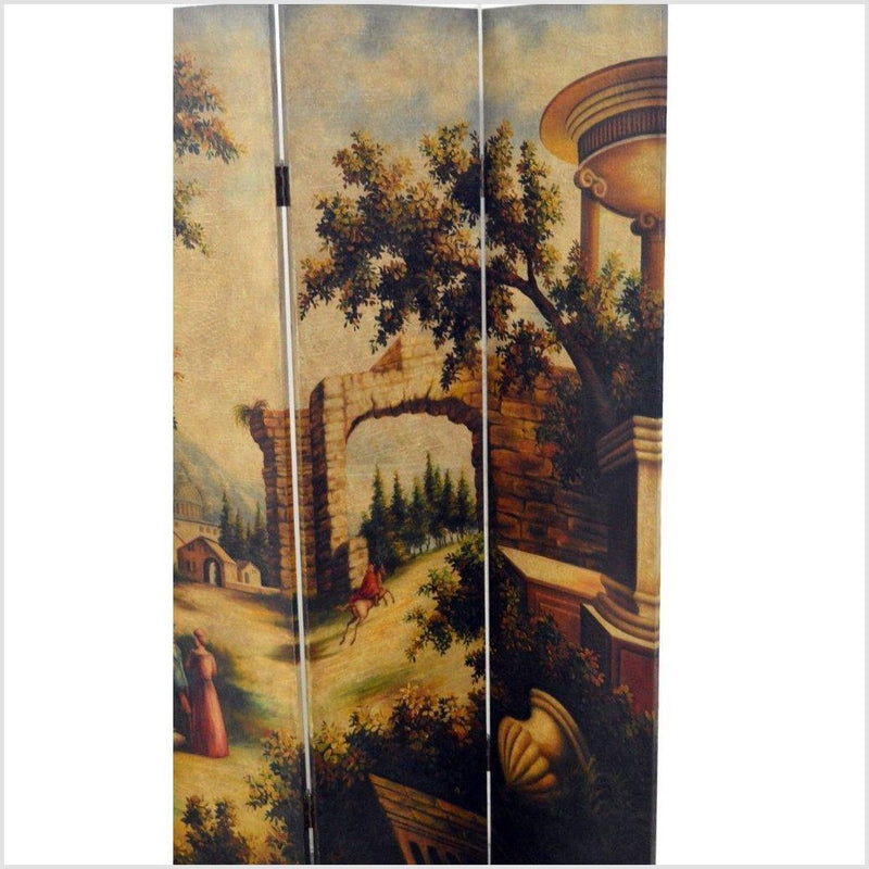 4-Panel Screen Painted with a European Village Scene-YN2856 / YN2895-2. Asian & Chinese Furniture, Art, Antiques, Vintage Home Décor for sale at FEA Home