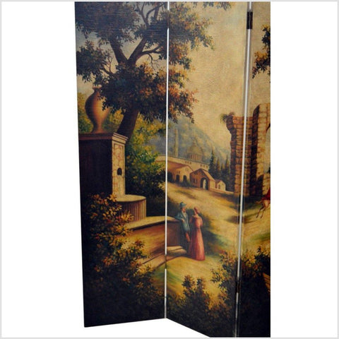 4-Panel Screen Painted with a European Village Scene-YN2856 / YN2895-3. Asian & Chinese Furniture, Art, Antiques, Vintage Home Décor for sale at FEA Home