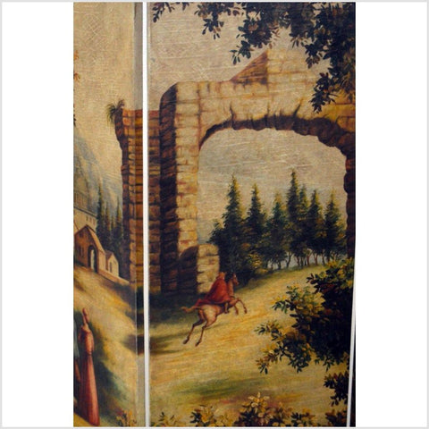 4-Panel Screen Painted with a European Village Scene-YN2856 / YN2895-4. Asian & Chinese Furniture, Art, Antiques, Vintage Home Décor for sale at FEA Home