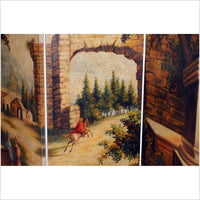 4-Panel Screen Painted with a European Village Scene