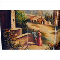 4-Panel Screen Painted with a European Village Scene