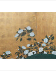 Wide Panel Gold Screen and White Cotton Roses-2. Asian & Chinese Furniture, Art, Antiques, Vintage Home Décor for sale at FEA Home