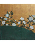 Wide Panel Gold Screen and White Cotton Roses-3. Asian & Chinese Furniture, Art, Antiques, Vintage Home Décor for sale at FEA Home