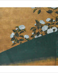 Wide Panel Gold Screen and White Cotton Roses-4. Asian & Chinese Furniture, Art, Antiques, Vintage Home Décor for sale at FEA Home