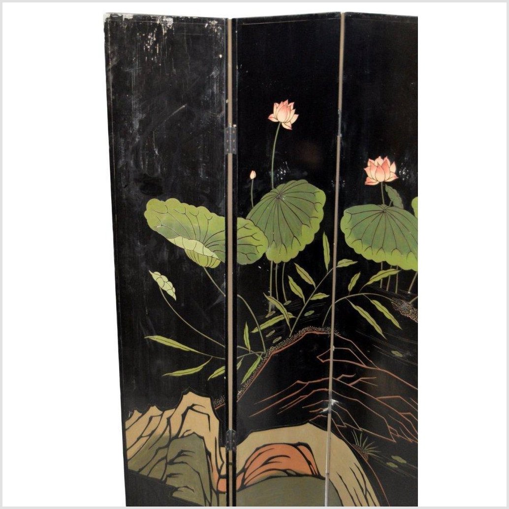 4-Panel Black Lacquered Chinoiserie Screen-10. Asian & Chinese Furniture, Art, Antiques, Vintage Home Décor for sale at FEA Home