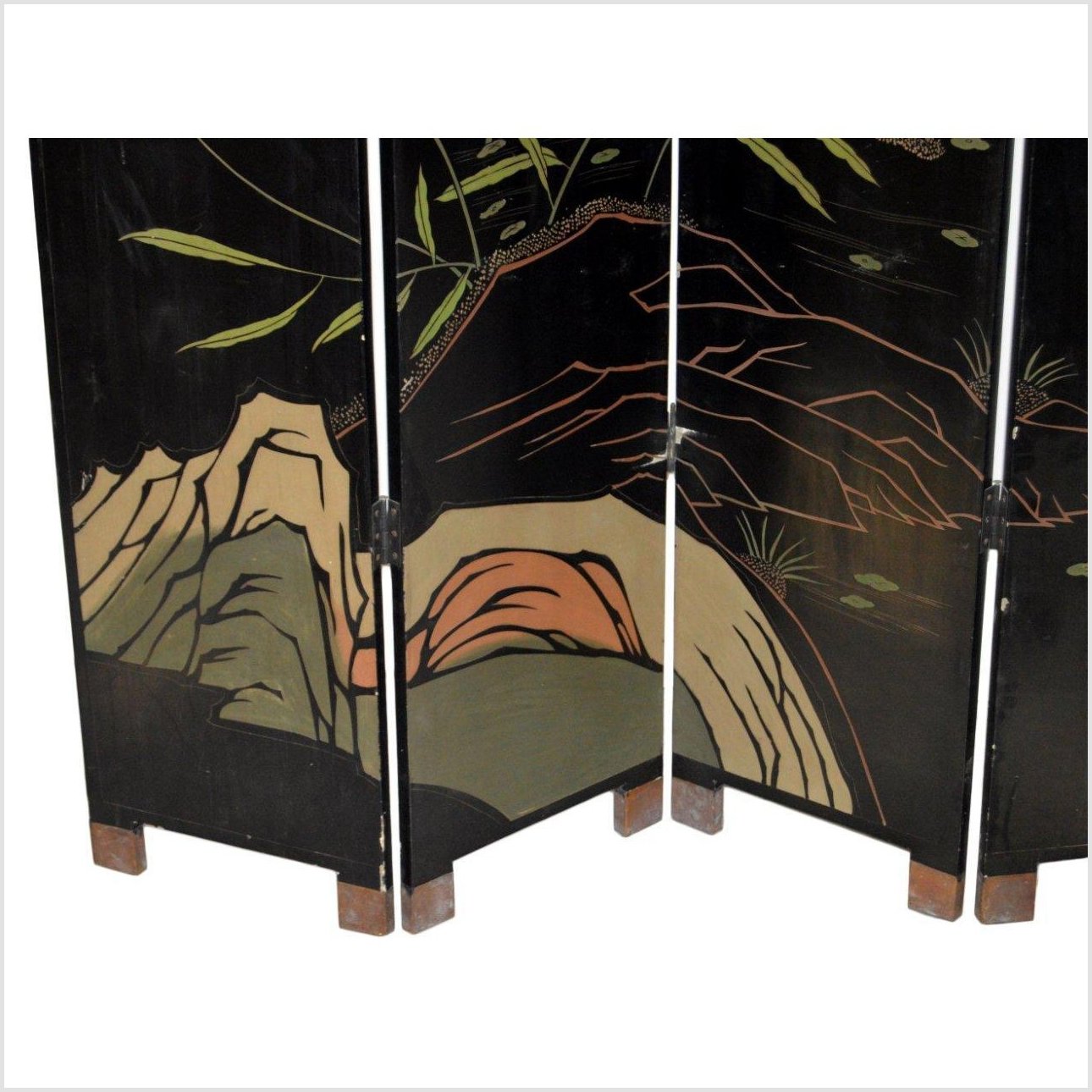 4-Panel Black Lacquered Chinoiserie Screen-11. Asian & Chinese Furniture, Art, Antiques, Vintage Home Décor for sale at FEA Home