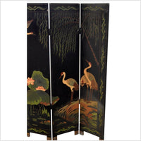 4-Panel Black Lacquered Chinoiserie Screen