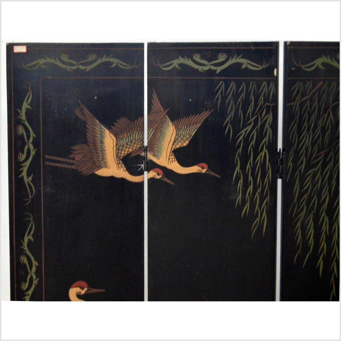 4-Panel Black Lacquered Chinoiserie Screen-4. Asian & Chinese Furniture, Art, Antiques, Vintage Home Décor for sale at FEA Home