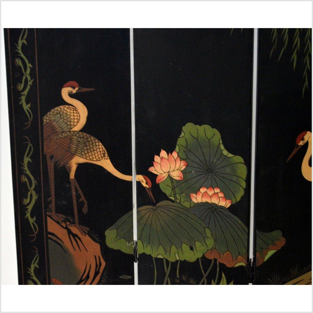 4-Panel Black Lacquered Chinoiserie Screen-5. Asian & Chinese Furniture, Art, Antiques, Vintage Home Décor for sale at FEA Home