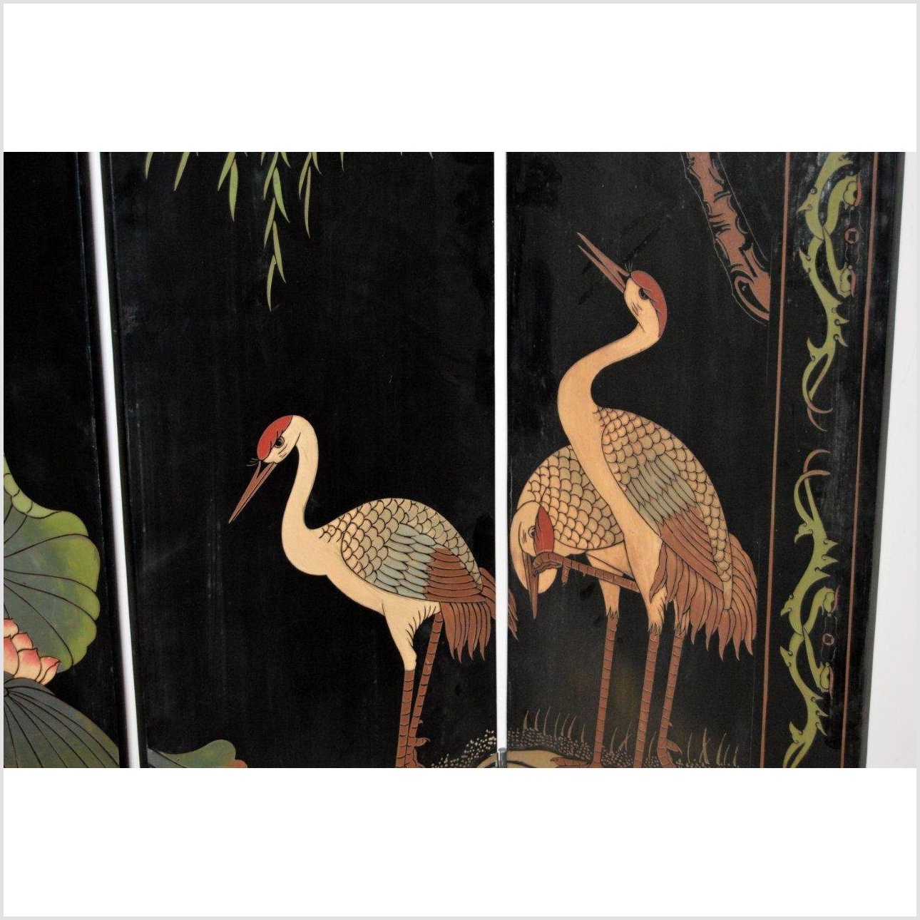 4-Panel Black Lacquered Chinoiserie Screen-6. Asian & Chinese Furniture, Art, Antiques, Vintage Home Décor for sale at FEA Home