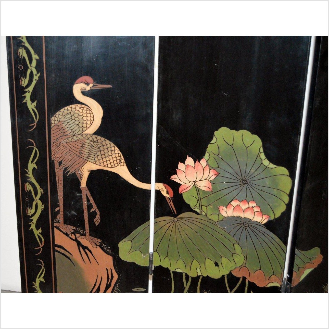 4-Panel Black Lacquered Chinoiserie Screen-7. Asian & Chinese Furniture, Art, Antiques, Vintage Home Décor for sale at FEA Home