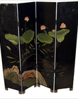4-Panel Black Lacquered Chinoiserie Screen-8. Asian & Chinese Furniture, Art, Antiques, Vintage Home Décor for sale at FEA Home