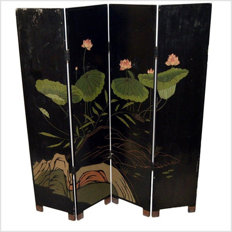 4-Panel Black Lacquered Chinoiserie Screen-YN2872-8. Asian & Chinese Furniture, Art, Antiques, Vintage Home Décor for sale at FEA Home