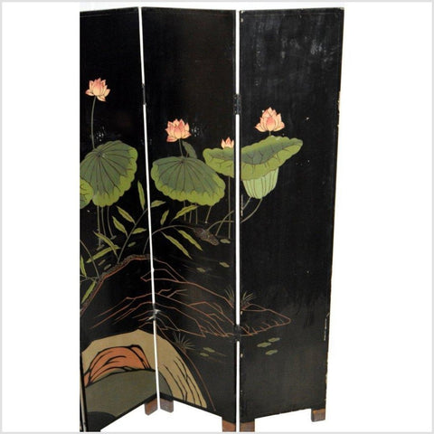 4-Panel Black Lacquered Chinoiserie Screen-YN2872-9. Asian & Chinese Furniture, Art, Antiques, Vintage Home Décor for sale at FEA Home