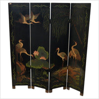 4-Panel Black Lacquered Chinoiserie Screen