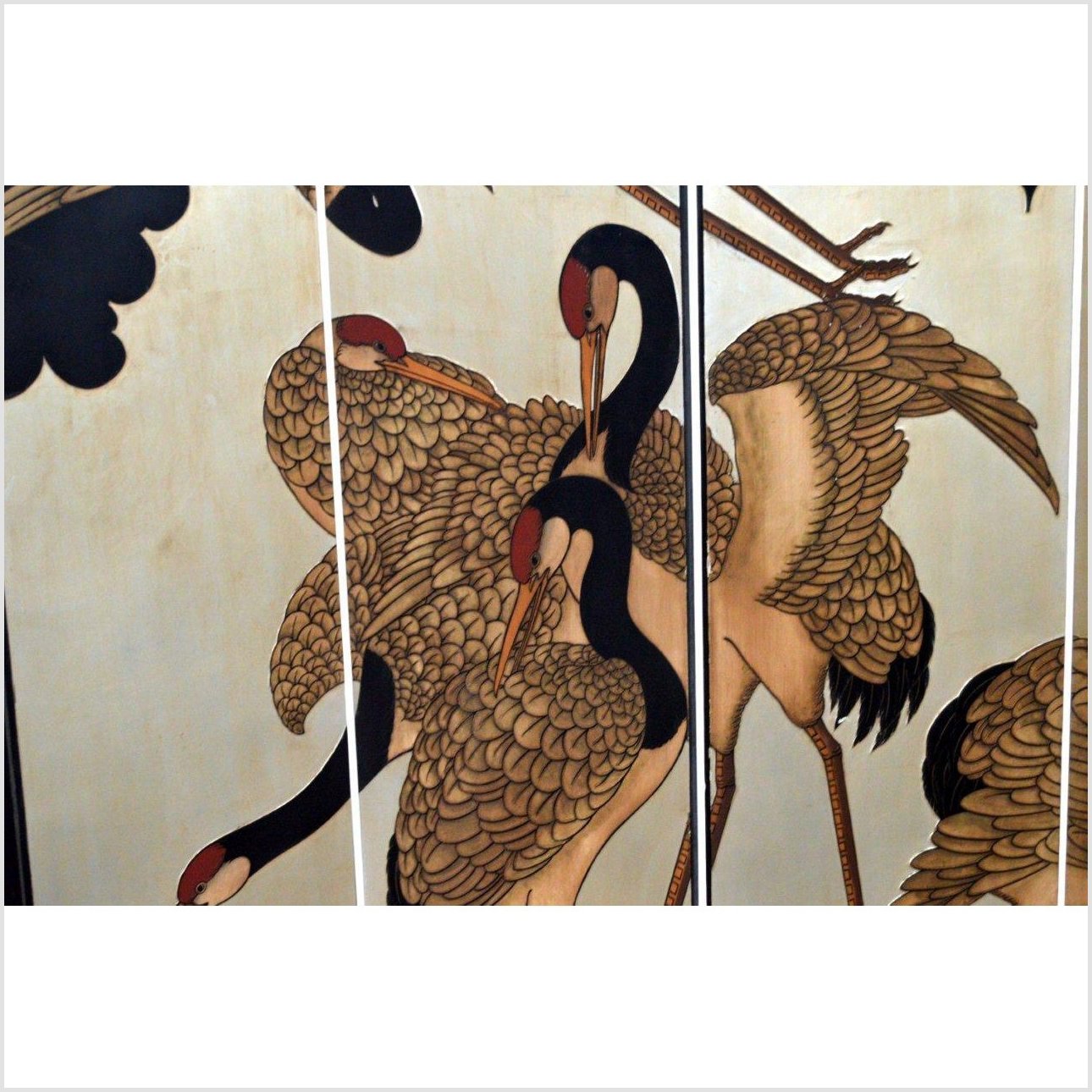 4-Panel Japanese Style Screen Designed with Cranes-5. Asian & Chinese Furniture, Art, Antiques, Vintage Home Décor for sale at FEA Home