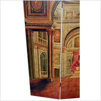3-Panel Screen Painted with Palace Throne Area Scene