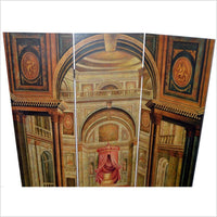 3-Panel Screen Painted with Palace Throne Area Scene