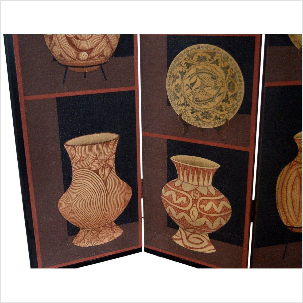 4-Panel Screen with Pottery and Plates Design-10. Asian & Chinese Furniture, Art, Antiques, Vintage Home Décor for sale at FEA Home